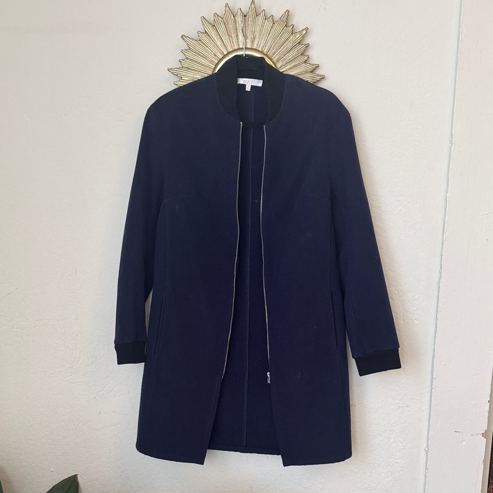 Wayf Navy Long Bomber Jacket Size M